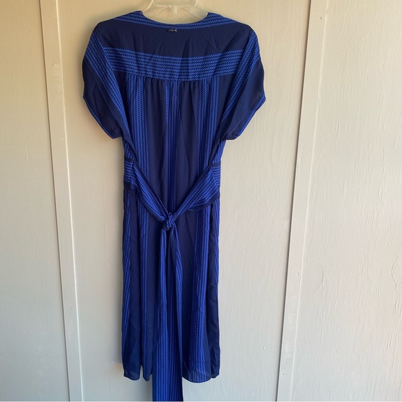 Anne Klein Blue Wrap Midi Dress with Cuffed Sleeves - Picture 8 of 12